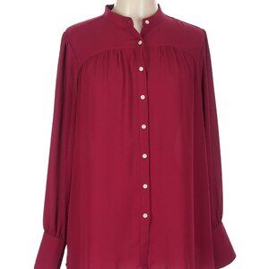 Ann Taylor LOFT Merlot Red Long Sleeve Button-Down Career Blouse Size L